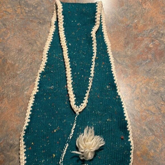 Handknit Teal Elf Stocking Hat with Cream Tassel - Picture 4 of 5